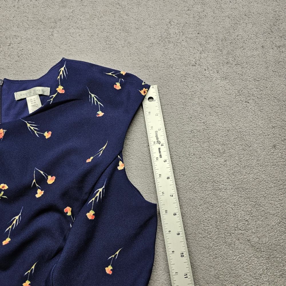 London Times Navy Blue Floral Fit and Flare Cap Sleeve Dress Womens Size 14 - Picture 4 of 10